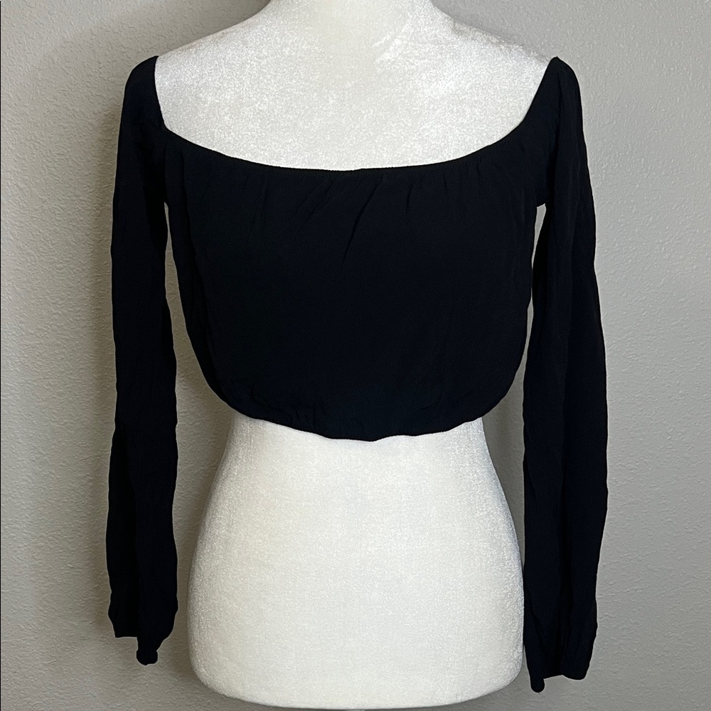 For Love & Lemons Cropped Wide Neck/Off Shoulder Blouse Black Size Small